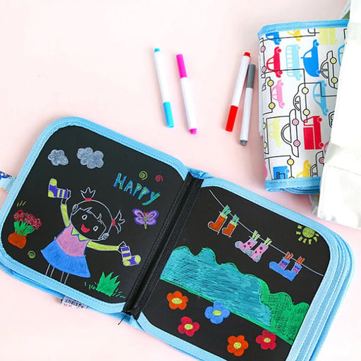 Baby Toys Set Painting Drawing Toys Black Board With Magic Pen Chalk Painting Coloring Book Funny Toy Kid Painting Blackboard ( Random )3 Pens 5 Pages